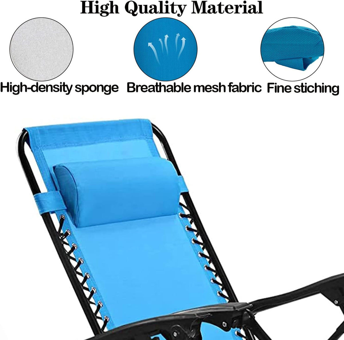 Zero Gravity Chair Set of 2 Replacement Pillow Headrest with Elastic Band, Universal Soft Removable Padded Cushion Head Pillow for Zero Gravity Lounge Chair, Folding Patio Lawn Recliner Chairs, Blue