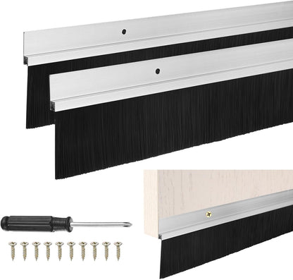 M METERXITY 2-Pack Door Brush Bottom Sweep, 39" L x 2.6" W H-Shape Aluminum Alloy Base with 1.6" Nylon Brush for Industrial/Home/Garage Door Seal, Strong Adhesive Weather Stripping Kit[Silver]