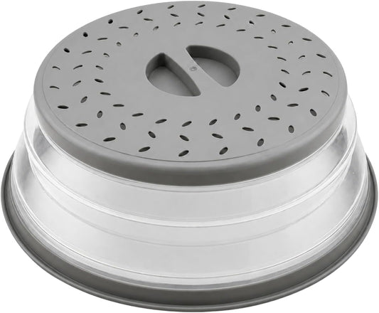 Collapsible Microwave Splatter Cover for Food 10.5 Inch Vented Gray