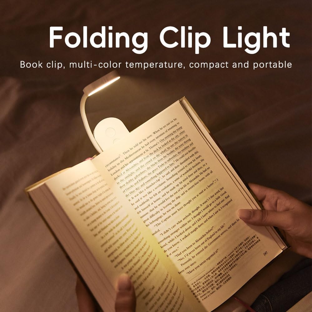 Book Light, Rechargeable on Reading Light, Eye Caring 3 Color | 3 Colors, Dimming Brightness, Lightweight, USB Rechargeable