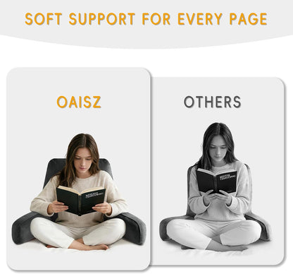 OAISZ Reading Pillow for Sitting in Bed with Shredded Memory Foam, Grey | 19-Inch Back Pillow for Sitting Up in Bed, Extended Arms, Side Pockets, Supportive Adjustable Pillow Removable Washable Cover