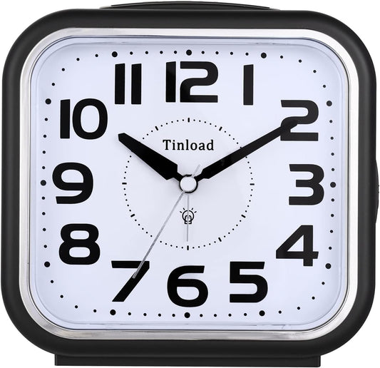 Tinload 5.5" Loud Bell Alarm Clock for Heavy Sleepers Adults, Silent No Ticking,Snooze,Lighted on Demand,Battery Operated Alarm Clocks for Bedrooms (Black)