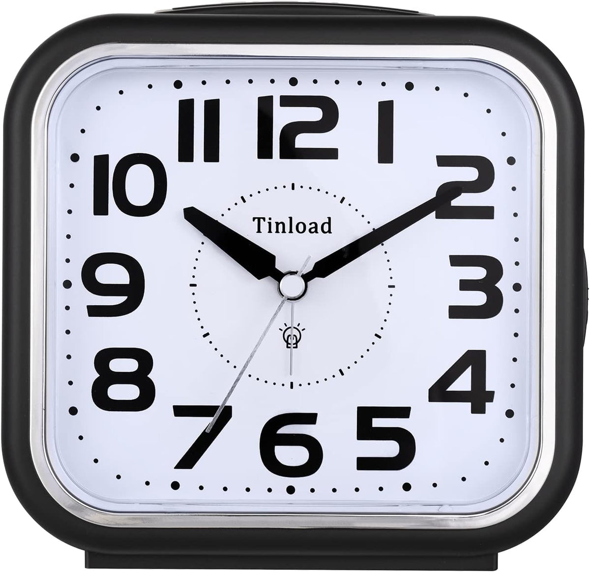 Tinload 5.5" Loud Bell Alarm Clock for Heavy Sleepers Adults, Silent No Ticking,Snooze,Lighted on Demand,Battery Operated Alarm Clocks for Bedrooms (Black)