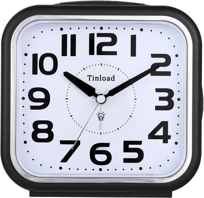Tinload 5.5" Loud Bell Alarm Clock for Heavy Sleepers Adults, Silent No Ticking,Snooze,Lighted on Demand,Battery Operated Alarm Clocks for Bedrooms (Black)