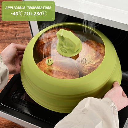 Microwave Splatter Cover Vented Glass Splatter Guard Lid with Collapsible Silicone for Food as Pot Cover Plate 10.8 inch for 6 7 8 9 10 inch Plate Bowl