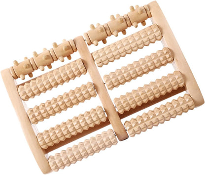Wooden Foot Massager Roller Acupuncture Point Massager with 5 Rows of Beads for Plantar Relief and Relaxation, Manual Foot Massage Tool for Home Use by Men and Women