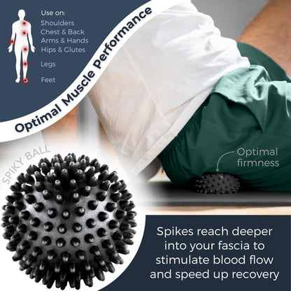 Deep Tissue Massage Ball Set – Set of 4: Lacrosse, Spiky, Peanut and 5” Foam Roller Massager Balls for Muscle Massage, Mobility, Trigger Points and Myofascial Release