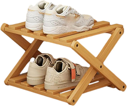YYW Bamboo Shoe Rack for Entryway, Foldable Free Standing for Closet | Installation-Free Vertical Shoe Racks, Shoe Shelf for Living Room Bedroom, Easy To Assemble, Tawny 5 Layers