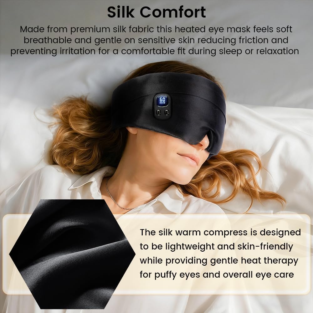 HomeBeyond Heated Eye Mask, Cordless Rechargeable 4 Heat Levels 4-Level Timing Washable Cover, Sleep Masks for Eye Relief, Improved Sleep