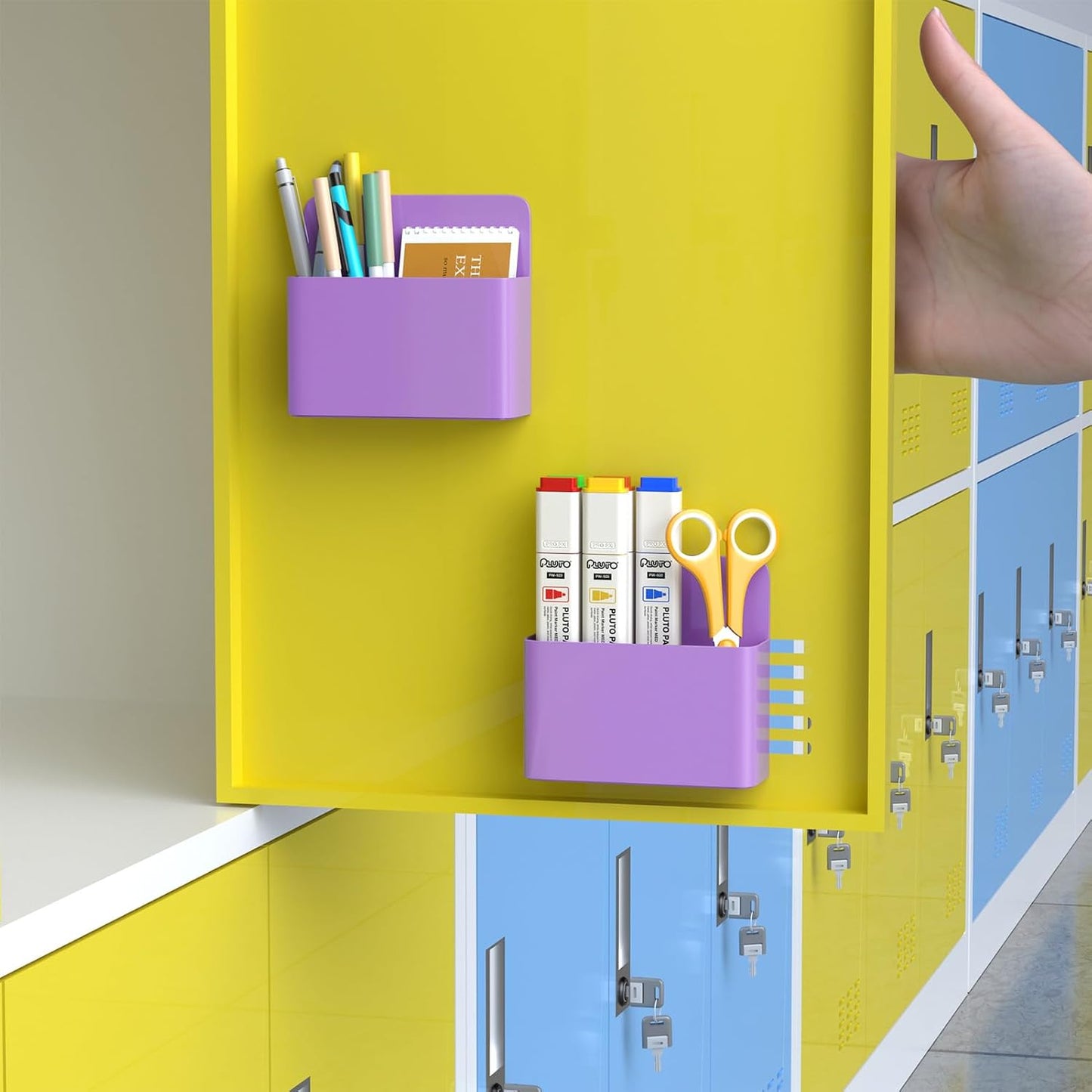 Marbrasse Magnetic Dry Erase Marker Holder,Pen and Eraser Holder for Whiteboard，Magnet Pencil Cup Utility Storage Organizer for Office, Refrigerator, Locker and Metal Cabinets (2 Pack)