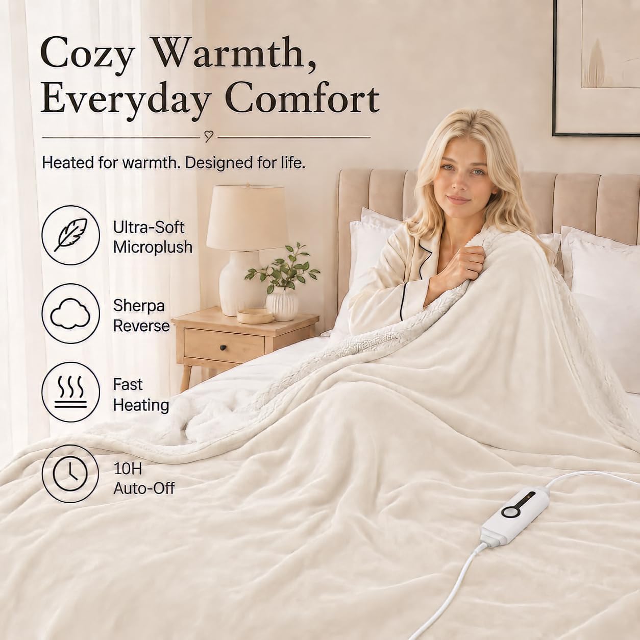 Electric Heated Blanket Full Size 72"x84" – Light Gray | ETL for Safe Overnight, 4 Heat Settings & 10H Auto Off, Dual-Sided Microplush Sherpa for Home Night, Machine washable