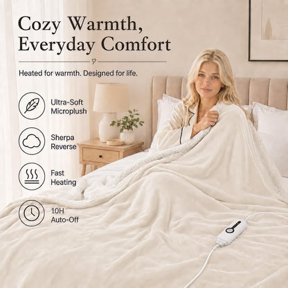 Electric Heated Blanket Full Size 72"x84" – Light Gray | ETL for Safe Overnight, 4 Heat Settings & 10H Auto Off, Dual-Sided Microplush Sherpa for Home Night, Machine washable