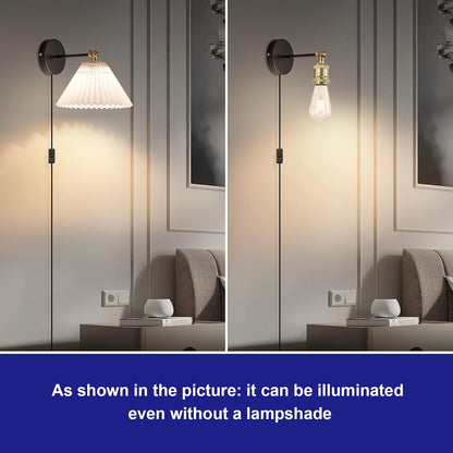 Wall Sconces Plug in, Swing Arm Wall Lamp with Power Cord, White Plug in Wall Lighting Fixtures Set of Two, Bedside Wall Mounted Reading Lamp with Switch, for Bedside Bedroom Hallway