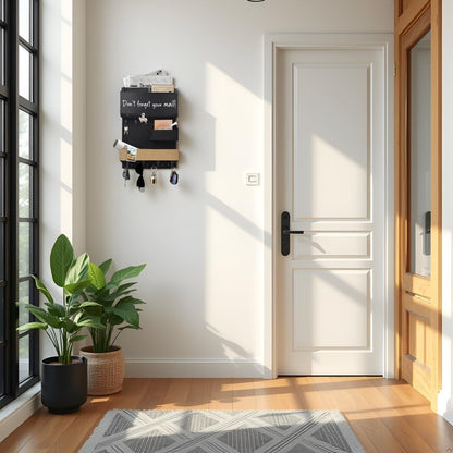 Key Holder for Wall Mount with Shelf and Mail Organizer, Key and Mail Holder with 16 Hooks, Farmhouse Entryway Organizer, Home Decor Rack (Pine Wood, White Washed)