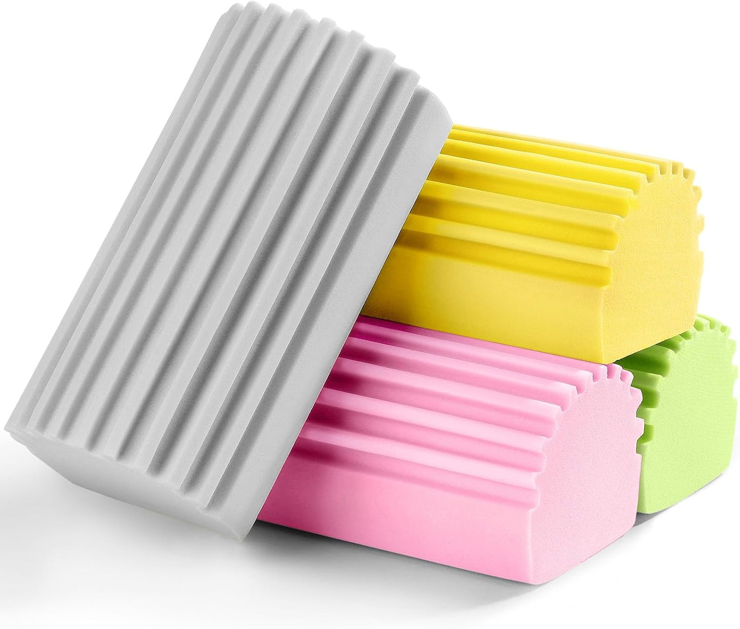 Jeymei Damp Clean Duster Sponge,4Pcs Grey Dust Sponge for Cleaning | Damp Dusting Sponge with Ridges,Baseboard Cleaning Tool,Reusable Wet Duster Sponge,Household Cleaning Sponges for Blinds