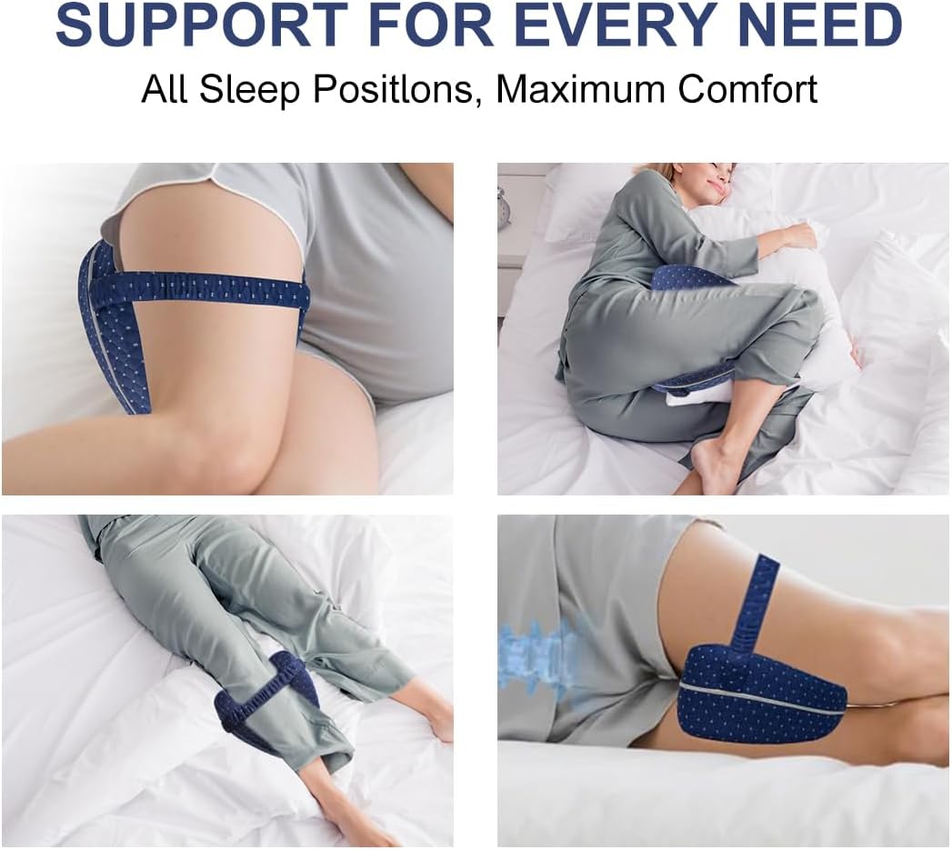 Knee Pillow for Side Sleepers Hip Alignment Pillow Memory Foam Leg Pillows for Sleeping with Adjustable Strap