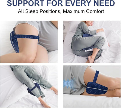 Knee Pillow for Side Sleepers Hip Alignment Pillow Memory Foam Leg Pillows for Sleeping with Adjustable Strap