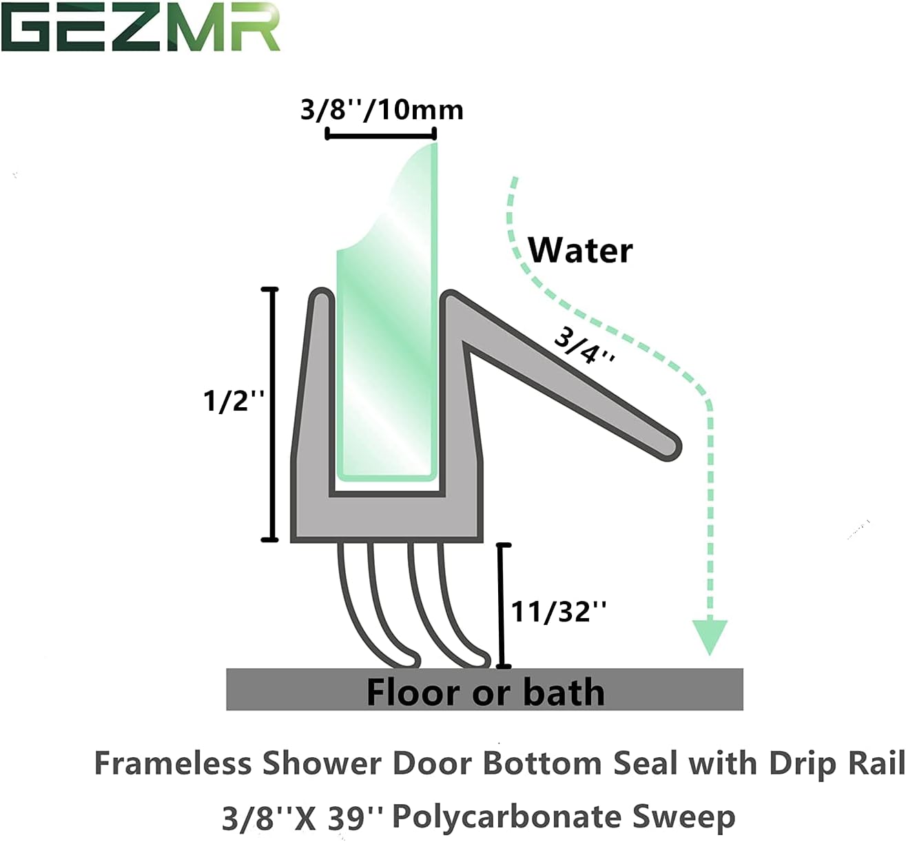 2-Pack Frameless Shower Door Bottom Seal (1/4'' X 39'') Clear Glass Shower Door Sweep Strip can Covers up to 23mm Gap - Stop Leaks