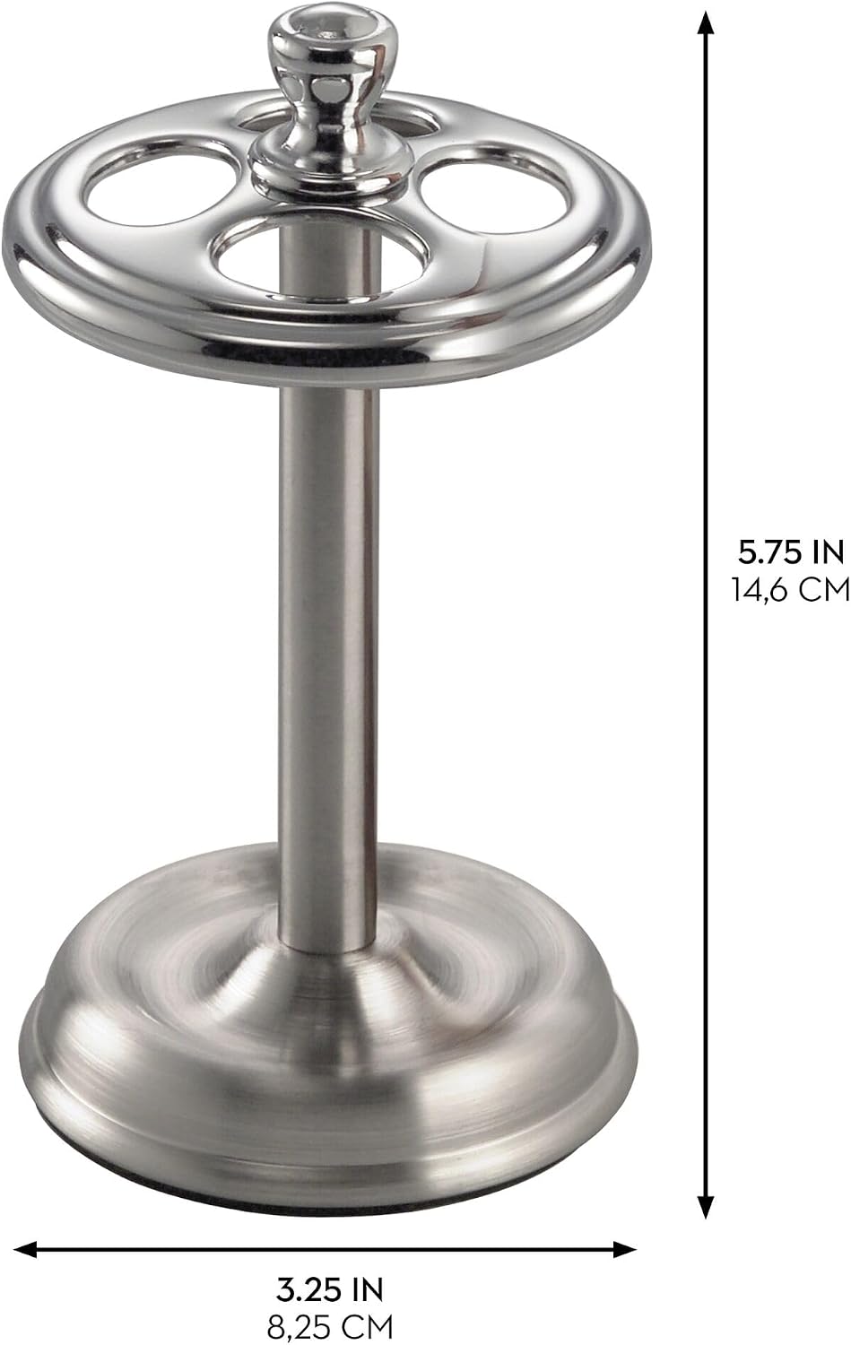iDesign Steel Divided Toothbrush Holder Stand, 3.25" x 3.25" x 5.75" | Four Divided Compartments, Brushed Nickel & Polished Chrome