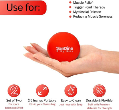 Lacrosse Massage Balls for Deep Tissue Massage - Release Tension Relieve Muscle Soreness Improve Flexibility - Ideal for Myofascial Release Trigger Point Therapy - 2Pack Yoga Balls by Sandine (Red)