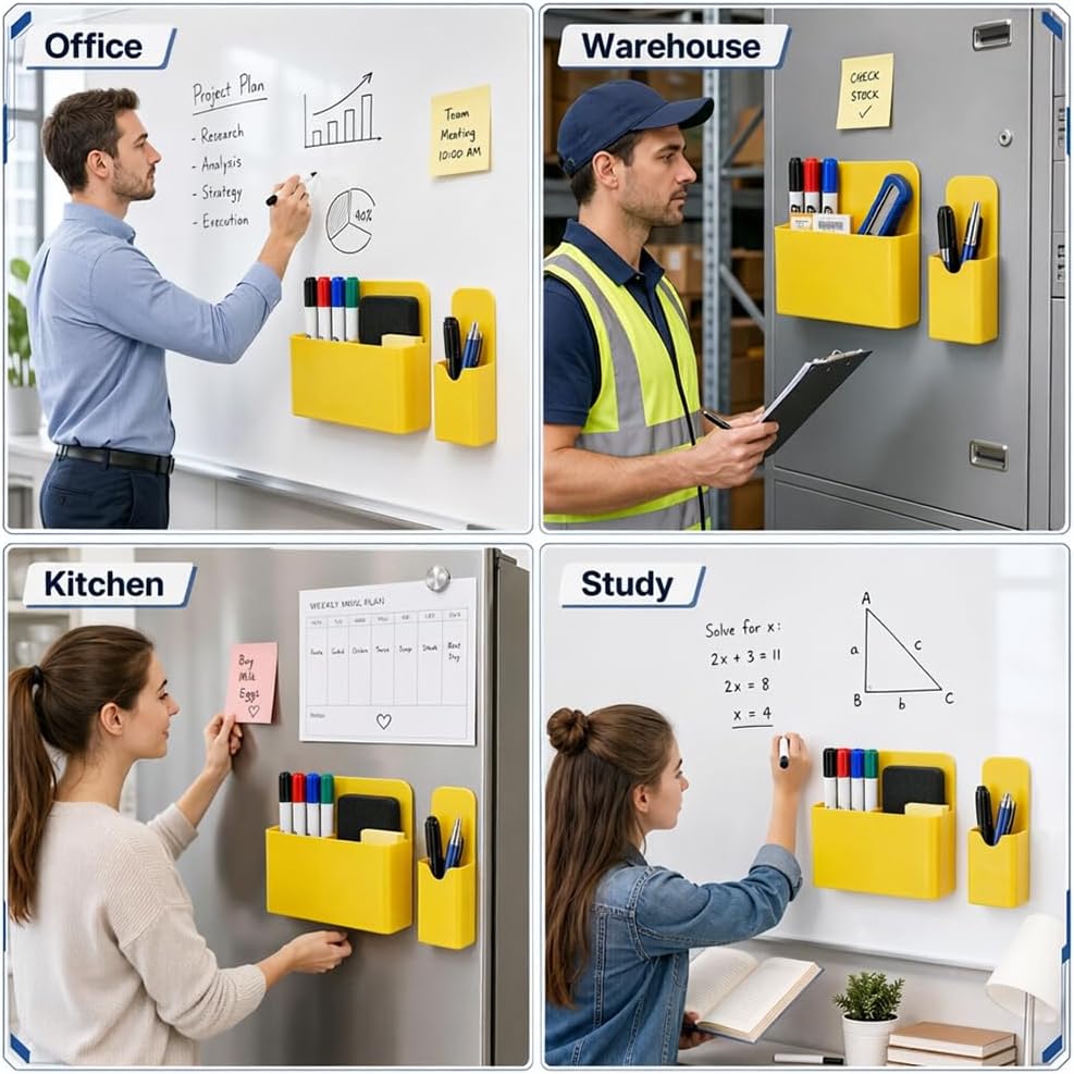 Magnetic Pen Holder, 2 Pack Magnetic Dry Erase Marker Holder, Black Strong Magnetic Marker Holder Pen Pencil Organizer for Whiteboard, Refrigerator, Office, Locker Accessories, Classroom Must Haves