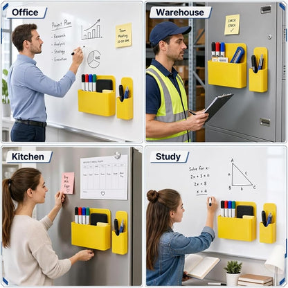 Magnetic Pen Holder, 2 Pack Magnetic Dry Erase Marker Holder, Black Strong Magnetic Marker Holder Pen Pencil Organizer for Whiteboard, Refrigerator, Office, Locker Accessories, Classroom Must Haves