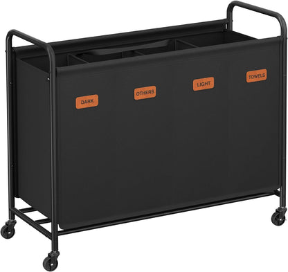 SONGMICS 2-Section Laundry Sorter, Laundry Hamper with Wheels, Rolling Clothes Hamper Cart with Large Capacity and Removable Bags, for Laundry Room, Bedroom, Bathroom, Ink Black URLS210B01 | Rolling Clothes Hamper Cart, Large Capacity, for Laundry Room,