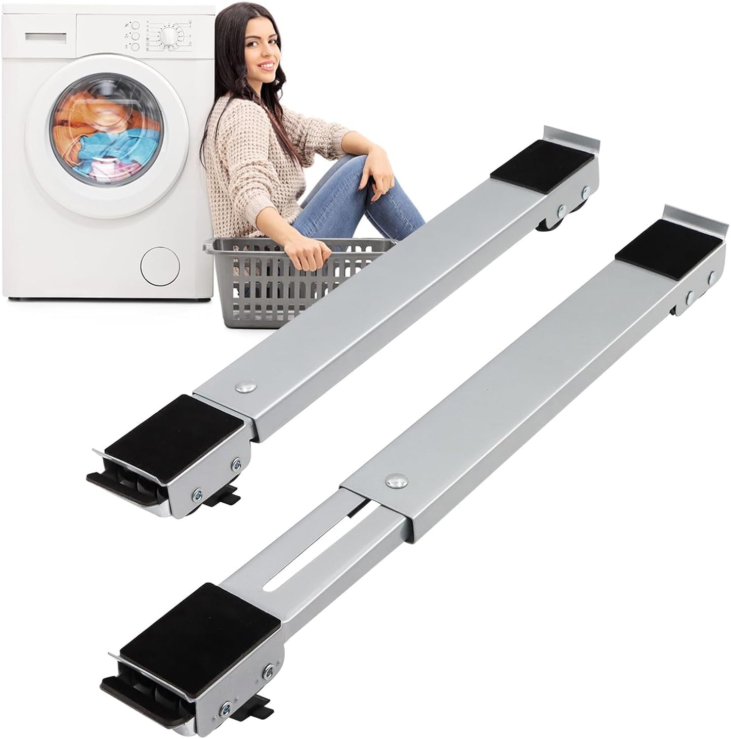 Extendable Furniture Appliances Rollers, Mover Tools for Moving, Black | 24 Roller & Brake Equipment for Heavy Washing Machine Refrigerator for Mobile Wheels Strong Base Stand Hold Up to 660 lb
