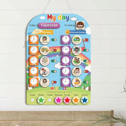 TinyKidz Wooden Daily Routine Chart 11x15, Schedule Board for Kids, Wooden Chore Chart for Kids, Responsibilities Chart for Toddlers, Morning Bedtime Routine for Toddlers