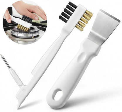 Gas Stove Top Cleaner Set - Kitchen Cleaning Scrub Brush with Cooktop Scraper + Scraper Tool, Household Cleaning Tools & Scrubber for Range Hood Grease Grime