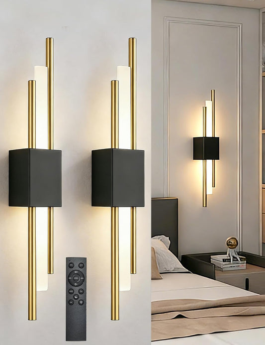 USB Rechargeable Wall Sconces Set of 2, Wireless Cordless Wall Lamp with Dimmable Timer, No Wiring Needed Mounted Wall Light, Modern Decor wall lights for Living Room, Bedroom, Study, Corridor