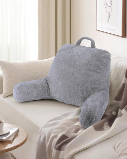 Blissful Diary Reading Pillow, Backrest Pillow with Shredded Memory Foam for Adult & Children, Designed for Bed and Couch Sitting Up, Includes Arms, Pockets and Washable Cover, Off White