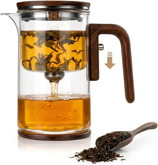MIIKA Magic Glass Tea Pot with Infuser for Loose Tea – Bottom Dispense Stainless Steel Strainer, Borosilicate Glass, Elegant Tea Scoop, Protective Base and Drip-Free, Easy-to-Clean Design