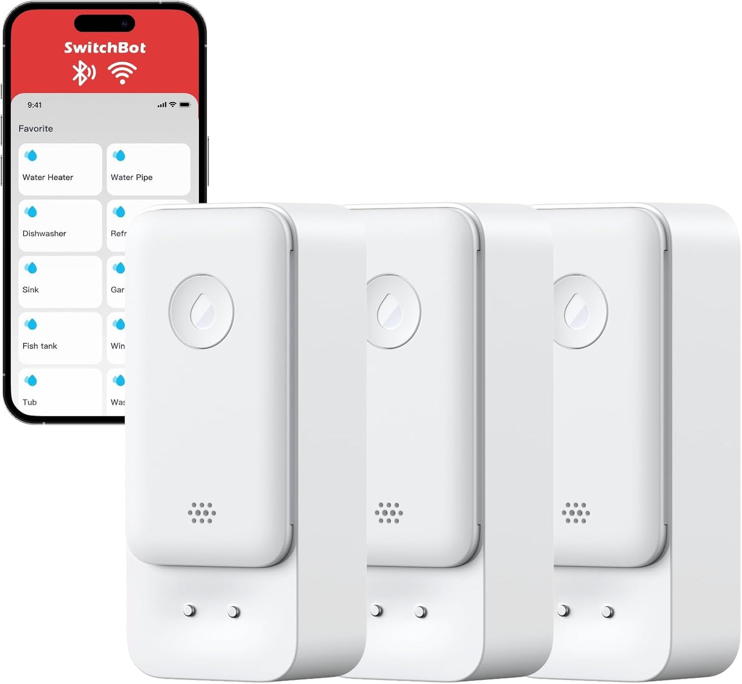SwitchBot WiFi Water Sensor, Smart Water Leak Detector, 100dB Adjustable Alerts & App Alerts, IP67 Waterproof, Wireless Detector for Kitchen, Bathroom, Basement, No Hub Required (Support 2.4G)