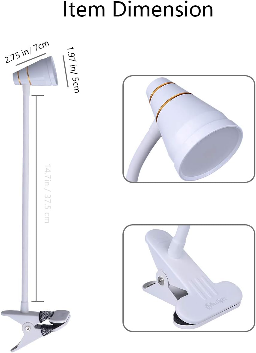 Zoomable Clip on Light, Clamp Reading Light for Dorm Bed Headboard, Dimmable Spotlight with 3 Color Temperature Options, 10 Dimmable Brightness Levels, Adjustable Beam Angle