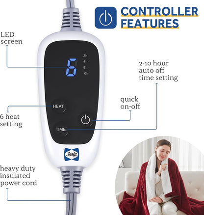 Sealy Electric Throw Blanket Heated Flannel & Sherpa Auto Shutoff 50"x60"