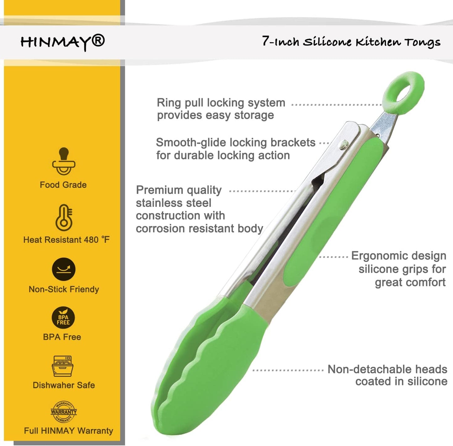 HINMAY Mini Tongs with Silicone Tips 7-Inch Serving Tongs, Set of 3 (Red Blue Green)