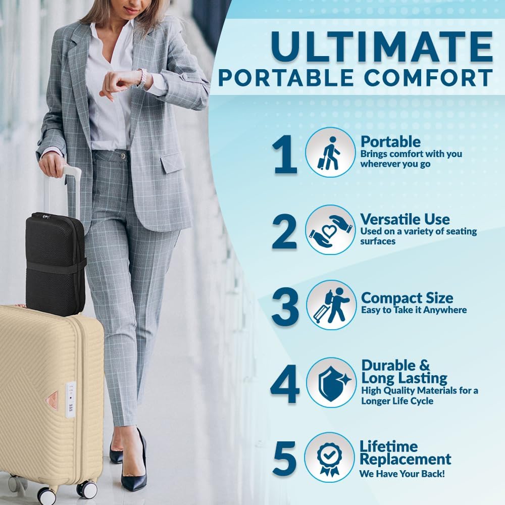 ComfiLife Ergo-Gel Airplane Seat Cushion – Travel Seat Cushion – Compact, Foldable, Portable Comfort