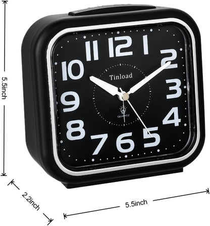 Tinload 5.5" Large Analog Alarm Clock Silent Non Ticking, Gentle Wake, Beep Sounds, Increasing Volume, Battery Operated Snooze and Manual Light, Easy Set, Black (Best for Elder)