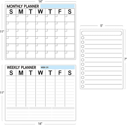 3 Pack Dry Erase Magnetic Calendar for Refrigerator - Monthly & Weekly & Daily Planner Magnet Whiteboard for Fridge Wall - Shopping, Meal/Menu, To Do List, Family Schedule Planning Board (10HB-RIZH3)