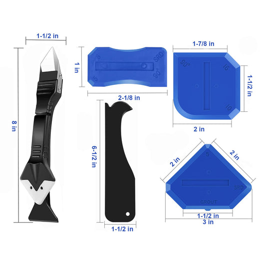 King&Charles Silicone Caulking Tool Kit, 3in1 Caulk&Grout Remover Tool | 4pc Glass Glue Angle Scraper Include, Sealant Finishing Tool for Bathroom, Kitchen, Floor, Window, Sink Joint