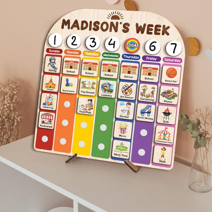 TinyKidz Wooden Daily Routine Chart 11x15, Schedule Board for Kids, Wooden Chore Chart for Kids, Responsibilities Chart for Toddlers, Morning Bedtime Routine for Toddlers