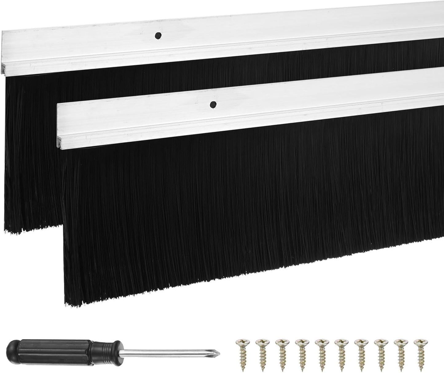M METERXITY 2-Pack Door Brush Bottom Sweep, 39" L x 2.6" W H-Shape Aluminum Alloy Base with 1.6" Nylon Brush for Industrial/Home/Garage Door Seal, Strong Adhesive Weather Stripping Kit[Silver]