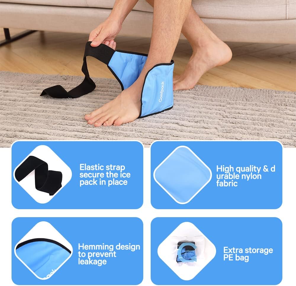 Comfpack Heel Ice Pack Wrap for Plantar Fasciitis Relief, Ankle Ice Pack | FSA Eligible, Ice Pack for Injures Reusable, Gel Cold Pack Warp for Achilles Tendonitis, Swelling, Ankle Sprain, Heel Pain