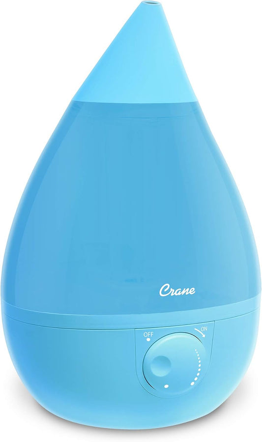 Crane Ultrasonic Cool Mist Humidifier for Bedroom, Baby Nursery, Kids Room, Plants, or Office, Large 1 Gallon Tank, Filter Optional, Blue and White
