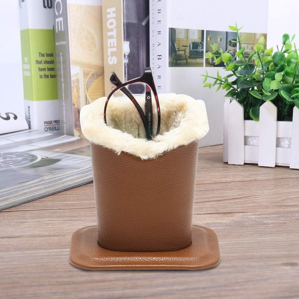Siveit Plush Lined Eyeglass Holder, PU Leather Eyeglass Case, Anti-Scratch Glasses Storage Organizer for Desk Office Nightstand,2 Packs (Black, Navy)