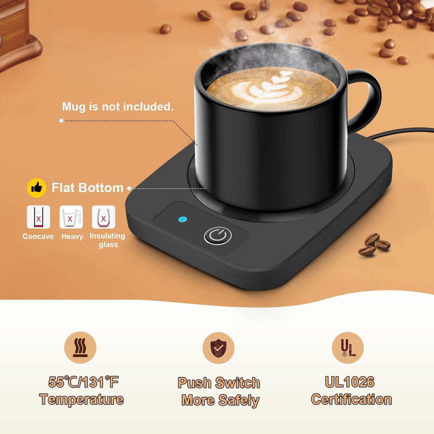 Mug Warmer, Candle Warmer Plate, 2-Temp Settings Coffee Mug Warmer, Portable Coffee Cup Warmer, Coffee Warmer for Desk Suits for Various Mugs, Automatic Shut Off, Gift for Mom