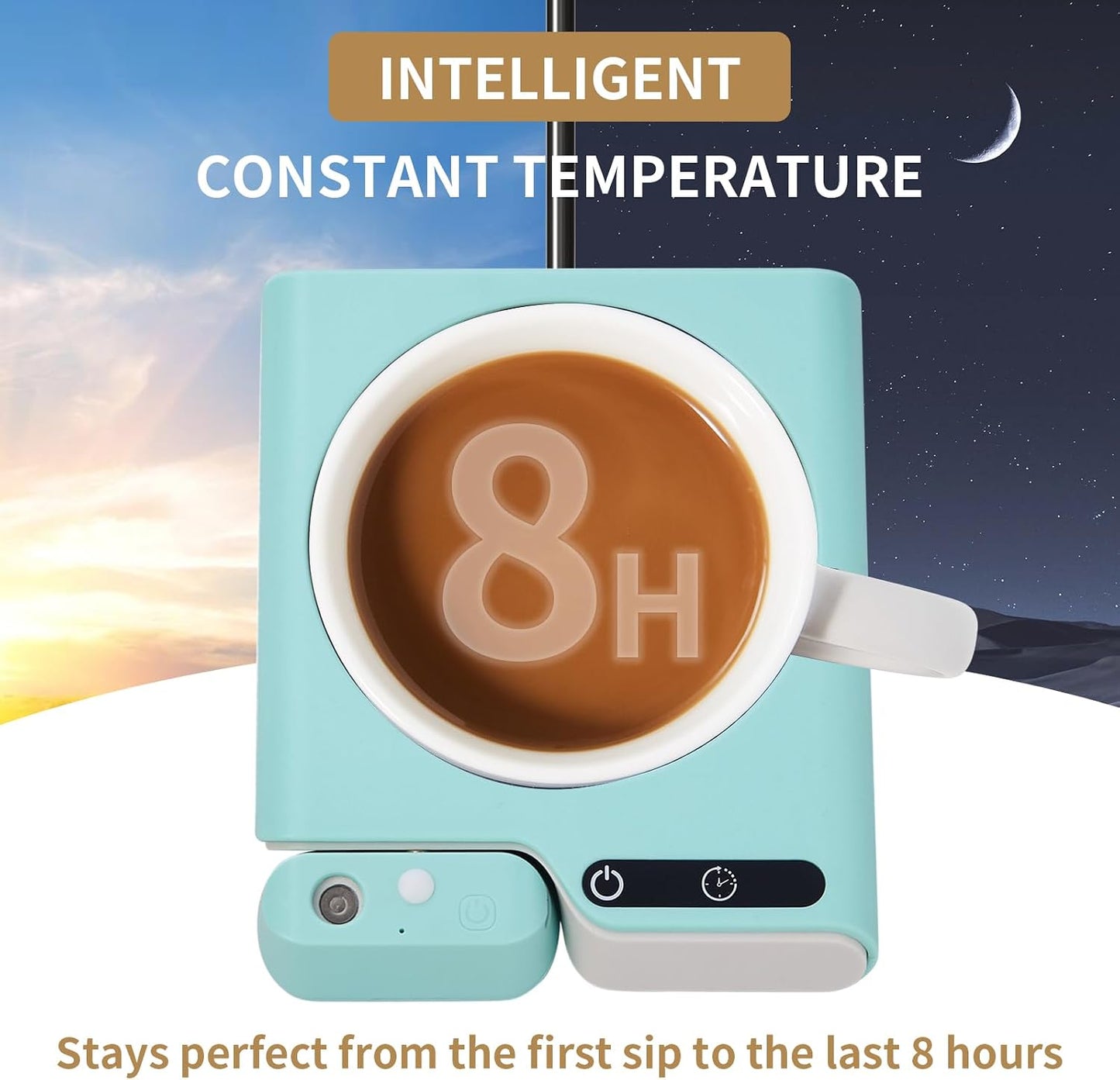 Mug Warmer with 4-Hour Auto Shut Off, 3 Temperature Settings, Frosted Black Rectangular Electric Beverage Heater, Borosilicate Glass Panel, 54-Inch Cord, Coffee Warmer for Desk, Tea Warmer