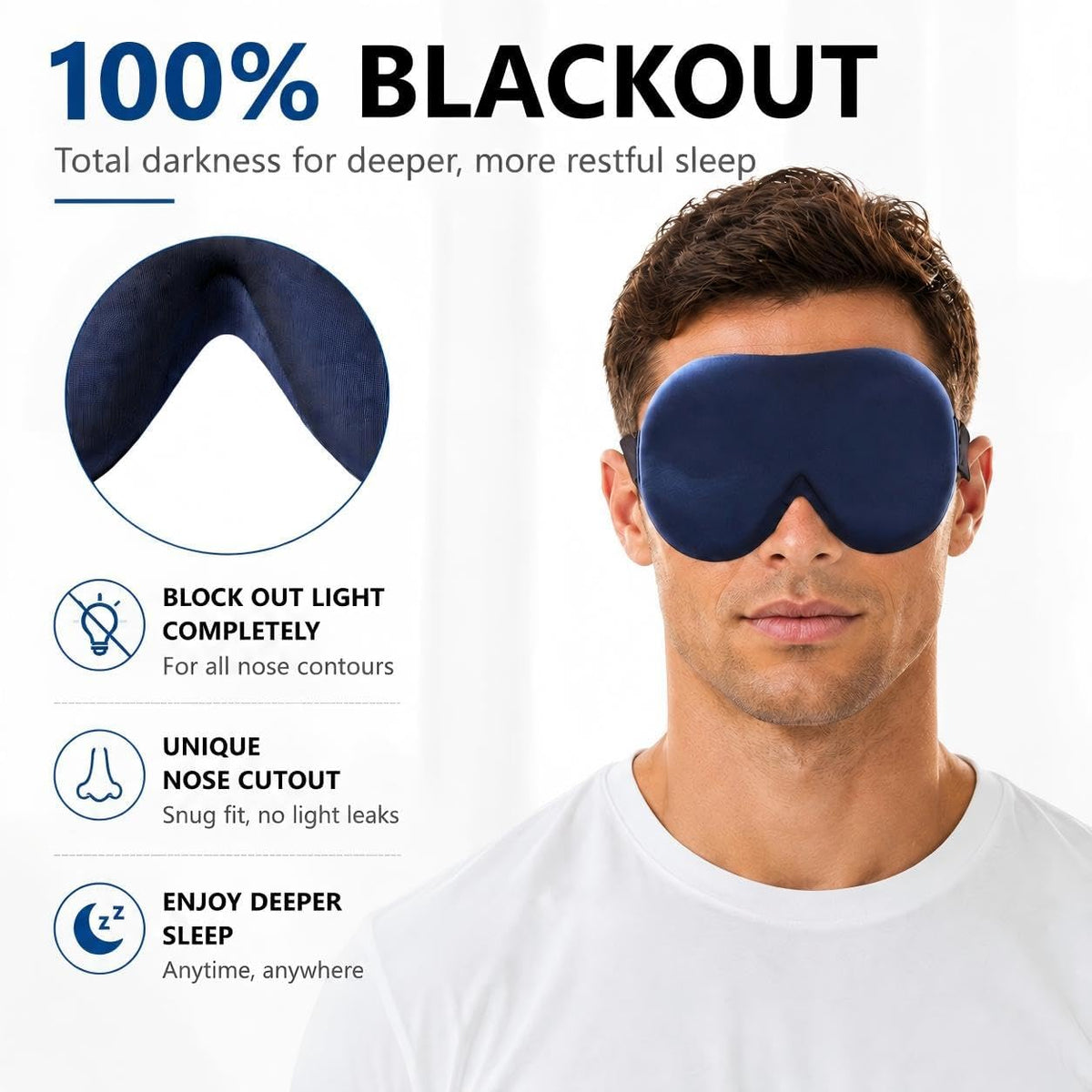 ALASKA BEAR Memory Foam Sleep Mask, Contoured Eye Cups for Women Men, Blue