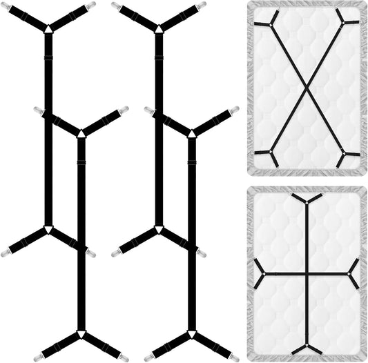 4 Pcs Bed Sheet Straps, Adjustable Fitted Sheet Clips Keeping Sheets Place Heavy Duty,Sheet Straps,Mattress Sheet Holders Keep Sheets Firm & Tight (Black)